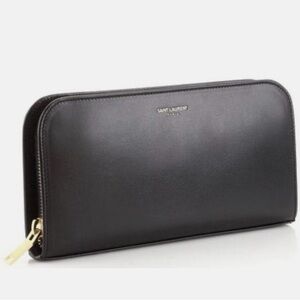 Saint Laurent East West Leather Black Zip Around Wallet